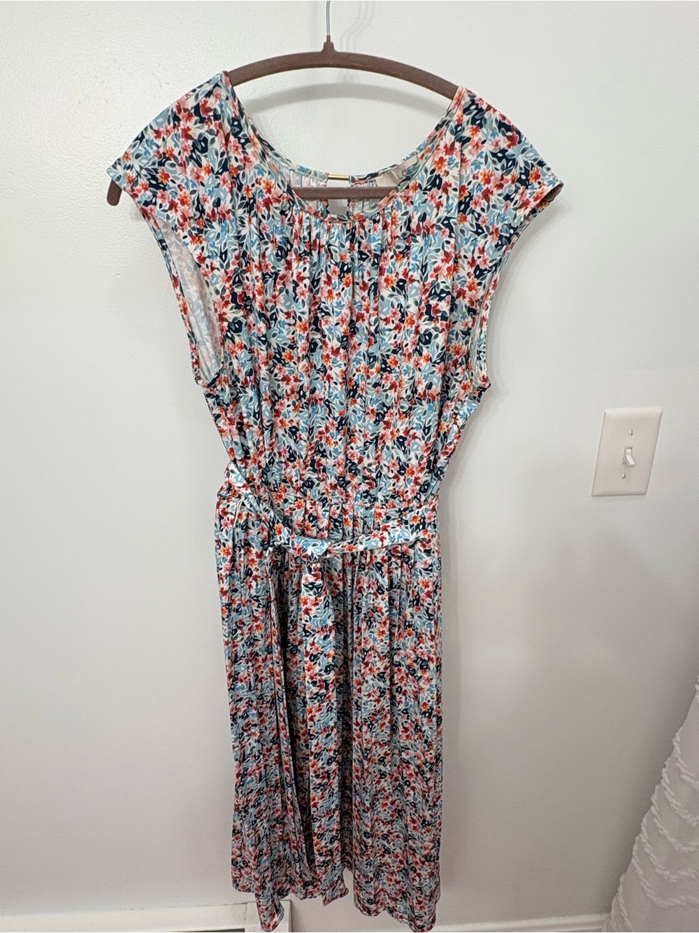 LOFT Floral Tie-Waist Midi Dress | Large